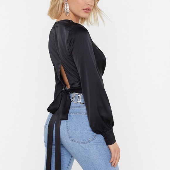 Black Satin Crop Top - Picture 3 of 4